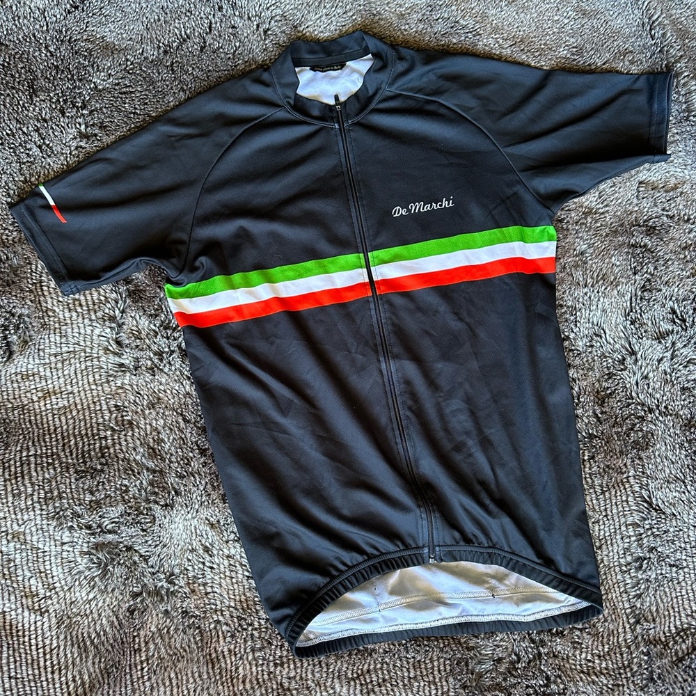 Black and Green Cycling Jersey with Tricolor Stripe